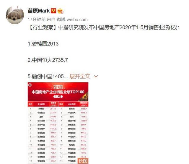 中国房地产1-5月业绩：恒大排名第2